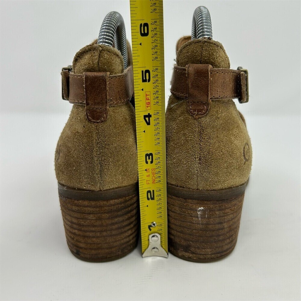 Born Carin Ankle Booties Womens Size 7M Taupe Brown Tan Buckle Block Heel - Picture 9 of 12